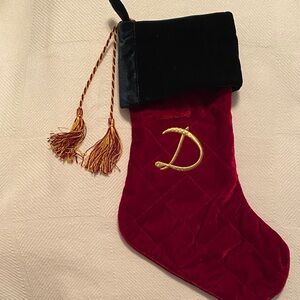 Red Velvet Stocking with Gold Initial
